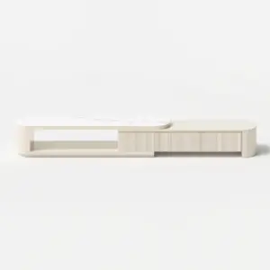 ⁦Levanto TV Unit and Coffee Table Set with Extendable Marble Alternative Surface⁩ - الصورة ⁦14⁩