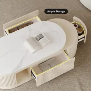 ⁦Levanto TV Unit and Coffee Table Set with Extendable Marble Alternative Surface⁩ - الصورة ⁦15⁩