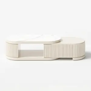 ⁦Levanto TV Unit and Coffee Table Set with Extendable Marble Alternative Surface⁩ - الصورة ⁦17⁩