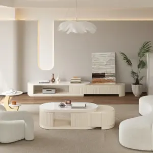 ⁦Levanto TV Unit and Coffee Table Set with Extendable Marble Alternative Surface⁩ - الصورة ⁦4⁩