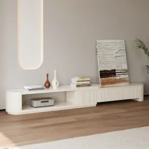⁦Levanto TV Unit and Coffee Table Set with Extendable Marble Alternative Surface⁩ - الصورة ⁦7⁩
