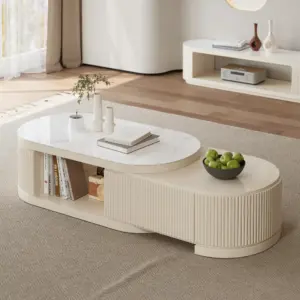 ⁦Levanto TV Unit and Coffee Table Set with Extendable Marble Alternative Surface⁩ - الصورة ⁦9⁩