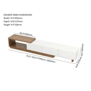 ⁦Marcel Extendable Natural Wood TV Stand and Coffee Table Set⁩ - الصورة ⁦13⁩