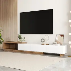 ⁦Marcel Extendable Natural Wood TV Stand and Coffee Table Set⁩ - الصورة ⁦5⁩