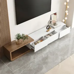 ⁦Marcel Extendable Natural Wood TV Stand and Coffee Table Set⁩ - الصورة ⁦7⁩