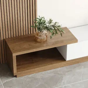 ⁦Marcel Extendable Natural Wood TV Stand and Coffee Table Set⁩ - الصورة ⁦8⁩