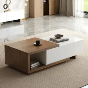 ⁦Marcel Extendable Natural Wood TV Stand and Coffee Table Set⁩ - الصورة ⁦9⁩