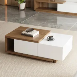 ⁦Marcel Extendable Natural Wood TV Stand and Coffee Table Set⁩ - الصورة ⁦10⁩