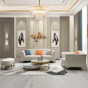 ⁦Marceline sofa and chair set with pouf in elegant natural wood touches⁩ - الصورة ⁦4⁩