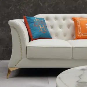 ⁦Marceline sofa and chair set with pouf in elegant natural wood touches⁩ - الصورة ⁦5⁩