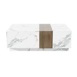 ⁦Marquina TV unit in natural wood and marble alternative with matching coffee table⁩ - الصورة ⁦13⁩