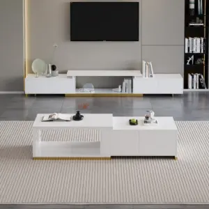 مجموعة أردينا لغرفة المعيشة طقم طاولة قهوه ووحدة تلفاز من الخشب الطبيعي