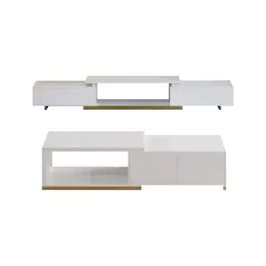 ⁦Ardina Living Room Collection: Coffee Table and TV Unit Set in Natural Wood⁩ - الصورة ⁦3⁩