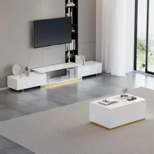 ⁦Ardina Living Room Collection: Coffee Table and TV Unit Set in Natural Wood⁩ - الصورة ⁦4⁩