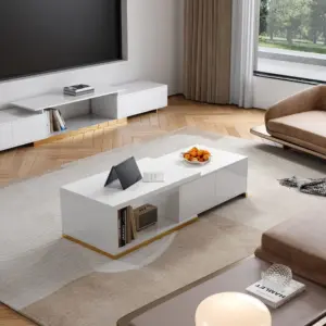 ⁦Ardina Living Room Collection: Coffee Table and TV Unit Set in Natural Wood⁩ - الصورة ⁦5⁩