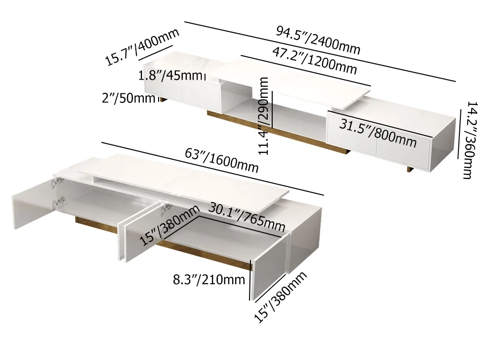 مجموعة أردينا لغرفة المعيشة طقم طاولة قهوه ووحدة تلفاز من الخشب الطبيعي - الصورة 10