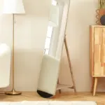 Floor mirror with a natural wood base