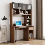 Levini desk with natural wood bookshelf