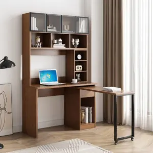 ⁦Levini desk with natural wood bookshelf⁩ - الصورة ⁦3⁩