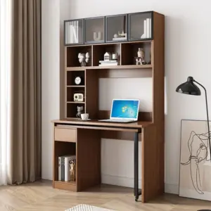 ⁦Levini desk with natural wood bookshelf⁩ - الصورة ⁦4⁩
