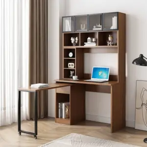 ⁦Levini desk with natural wood bookshelf⁩ - الصورة ⁦5⁩
