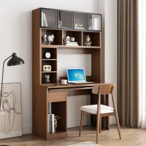 ⁦Levini desk with natural wood bookshelf⁩ - الصورة ⁦6⁩