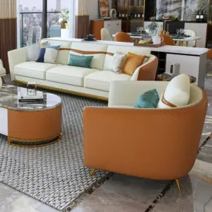⁦Monterey Modern 3-Piece Living Room Set with Gold Accents⁩ - الصورة ⁦5⁩