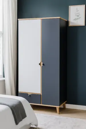 Milo youth wardrobe with two doors and a natural wood drawer