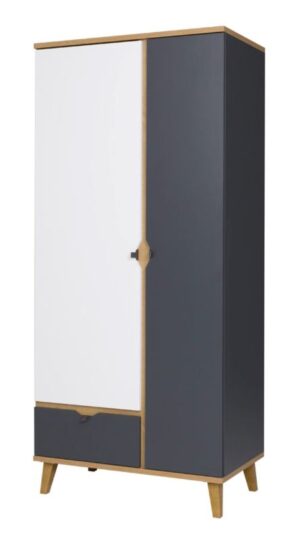 ⁦Milo youth wardrobe with two doors and a natural wood drawer⁩ - الصورة ⁦4⁩