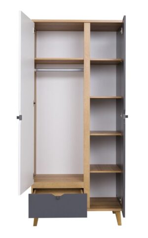 ⁦Milo youth wardrobe with two doors and a natural wood drawer⁩ - الصورة ⁦6⁩