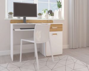 Melora Natural Wood Desk with Drawer and Modern Storage Unit