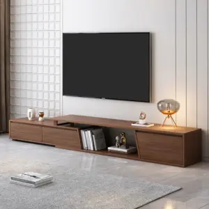 ⁦Noctis natural wood TV stand with round coffee tables⁩ - الصورة ⁦4⁩