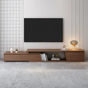 ⁦Noctis natural wood TV stand with round coffee tables⁩ - الصورة ⁦5⁩