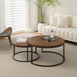 ⁦Noctis natural wood TV stand with round coffee tables⁩ - الصورة ⁦8⁩