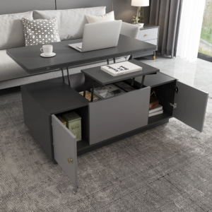 ⁦Nerio Modern Design Extendable Natural Wood TV Unit Set with Multifunctional Coffee Table⁩ - الصورة ⁦8⁩