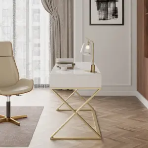 ⁦Hanes White Natural Wood Desk⁩ - الصورة ⁦3⁩