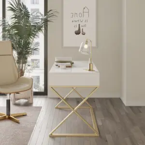 ⁦Hanes White Natural Wood Desk⁩ - الصورة ⁦6⁩