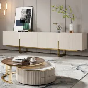 وحدة تلفزيون ڤالينتي من الخشب الطبيعي قاعدة نحاسية وأبواب مضلعة