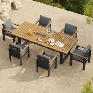 ⁦Urban 7-Piece Outdoor Dining Set, Natural Wood⁩ - الصورة ⁦3⁩