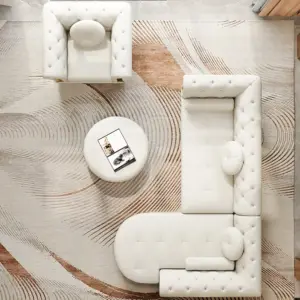 ⁦Valencia sectional sofa upholstered in natural wood with a touch of golden stainless steel, with a side chair and a relaxation unit⁩ - الصورة ⁦8⁩