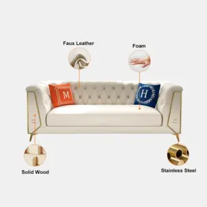 ⁦Versailles Elegant Living Room Set Consisting of Two Sofas and a Chair with Gold Touches⁩ - الصورة ⁦11⁩