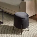 Ventro Pouf Round Velvet with Metal Legs and Internal Storage