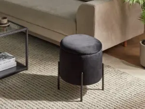 Ventro Pouf Round Velvet with Metal Legs and Internal Storage